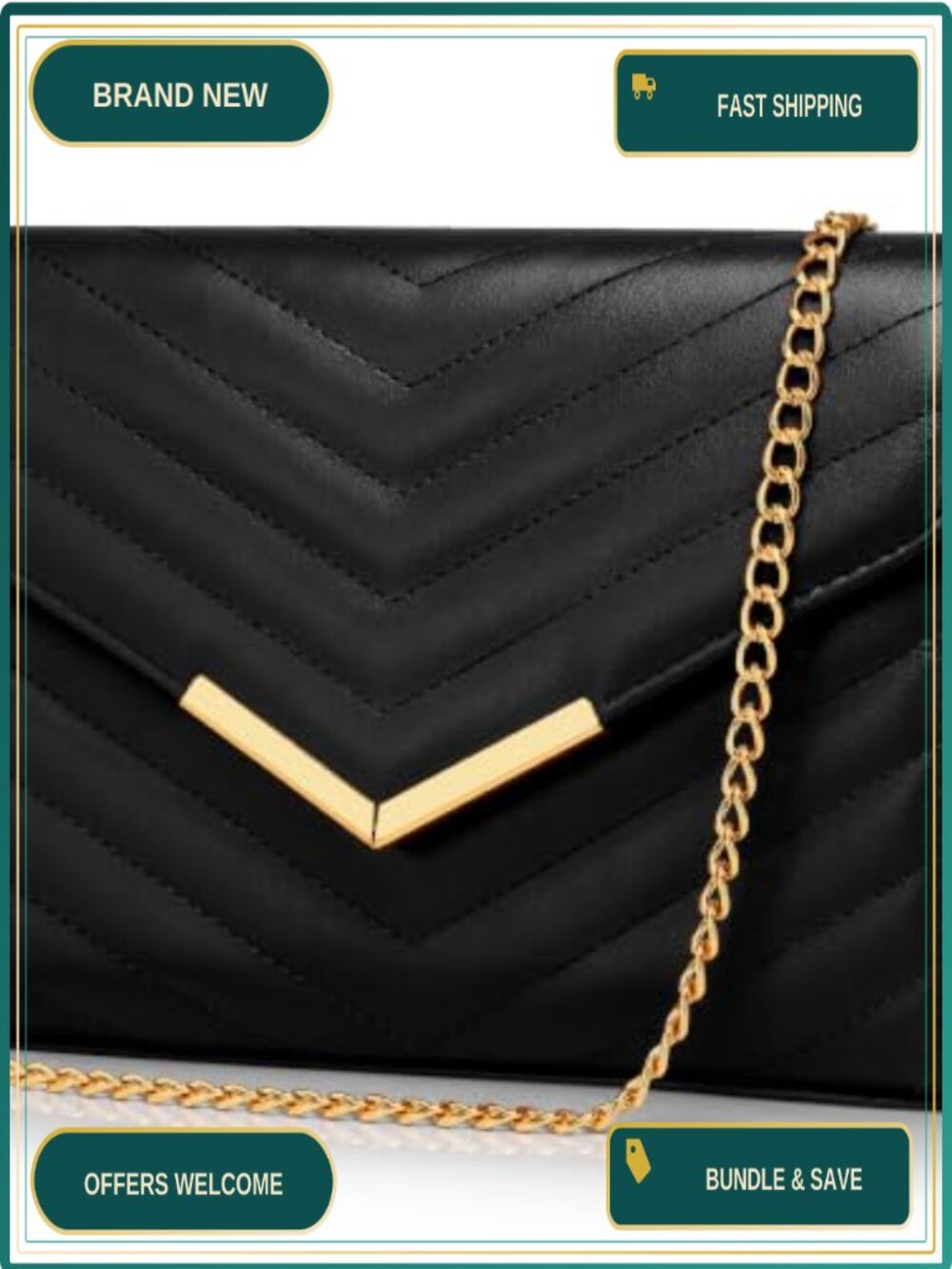 Faux Saffiano Leather Evening Clutch Crossbody Bag with Detachable Chain Strap